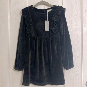 MIKI MIETTE NWT Girls Softest Ever Black Ruffle Stretchy Velour Dress